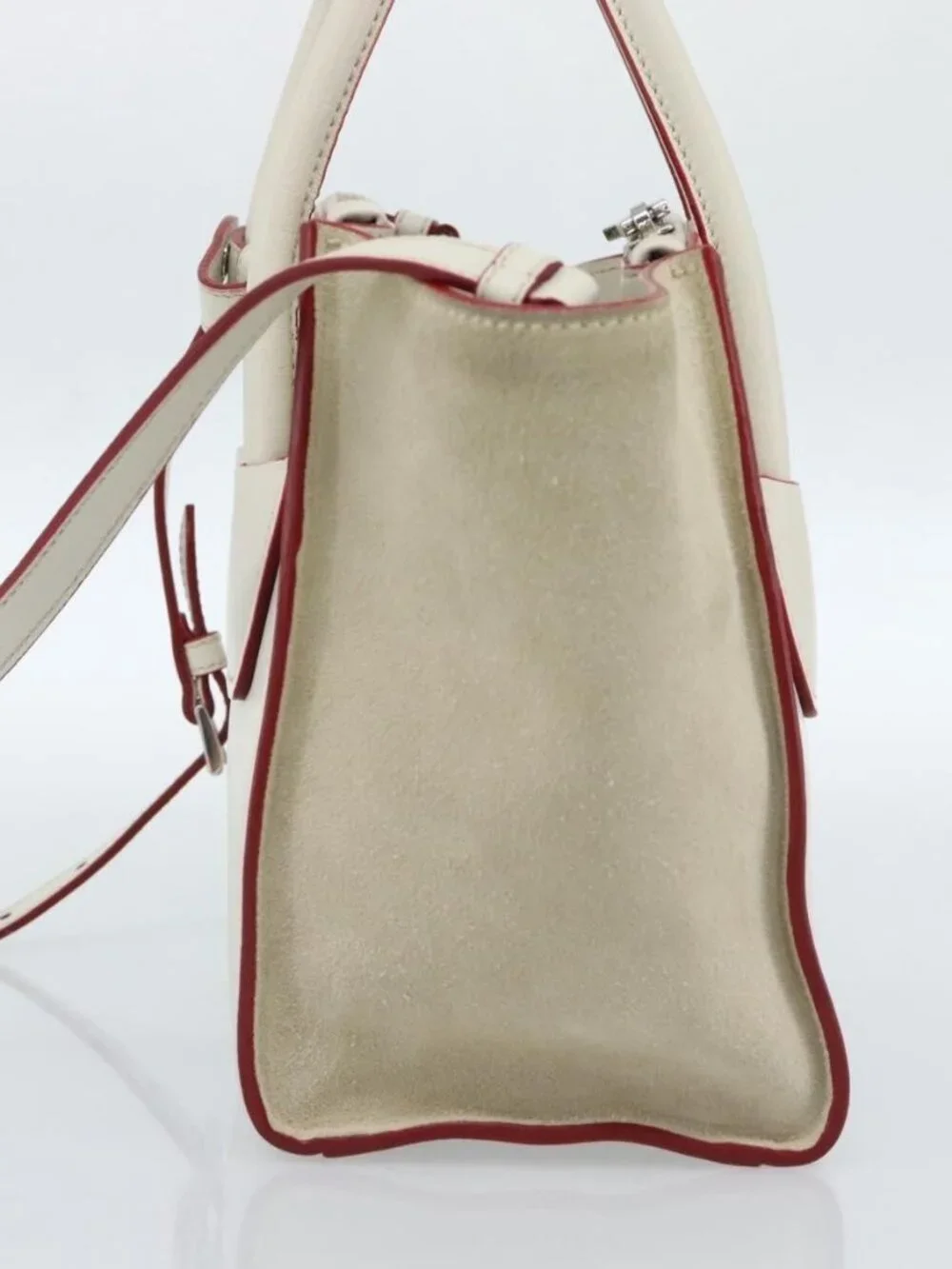 PRADA Hand Bag Leather 2way White Silver Auth